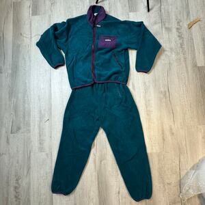 Vintage 80s Campmor Full Zip Fleece Jacket and Pant Set Colorblock Teal Size L